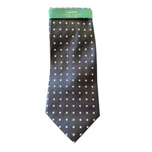 Lauren Ralph Lauren Extra Long Mens Black Silver Polka Dot 100% Silk Tie NWT
